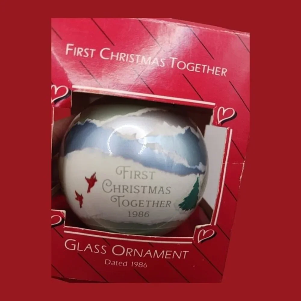 Hallmark 1986 christmas together glass ornaments set of 2